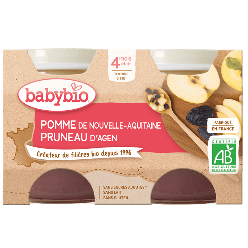 Pot bébé 4 mois pomme pruneau d'Agen BIO - 2x130g Baby Bio vrac-zero-dechet-ecolo-montaudran